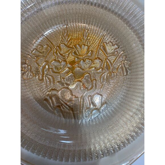 Vintage Jeannette Peachy Iridescent Glass Serving Platter Iris And Herringbone - Picture 7 of 7